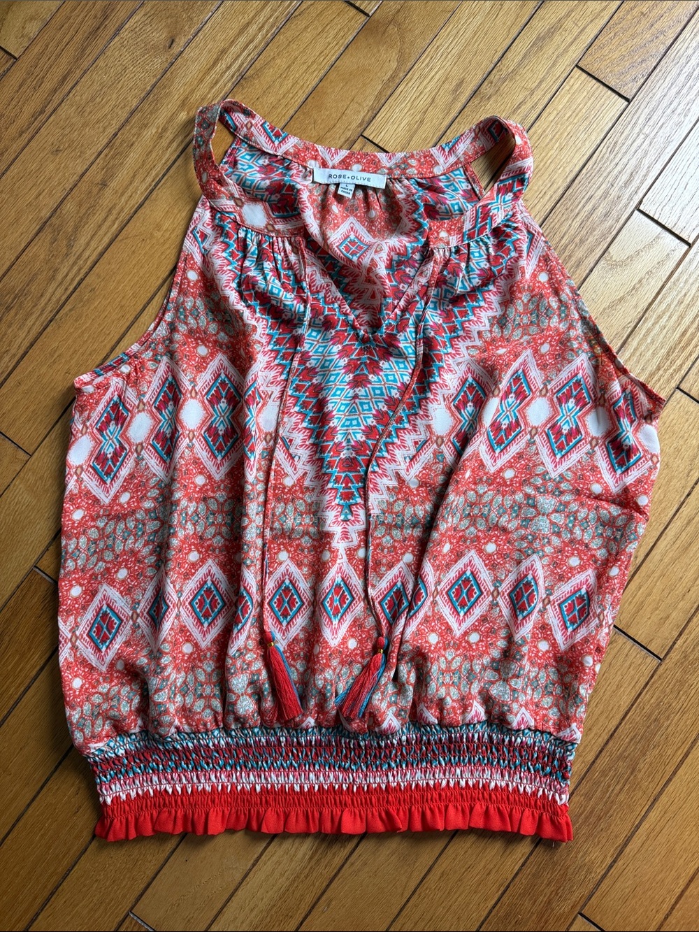 Rose & Olive Red Geometric Sleeveless Camisole